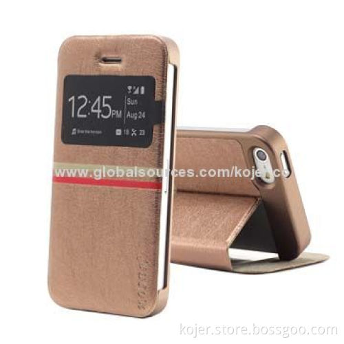 PU leather cases for iphone5, new flip mobile phone cases with window and stand function
